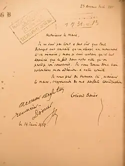 Lettre manuscrite de 1937 signée de Gérard Bauër.