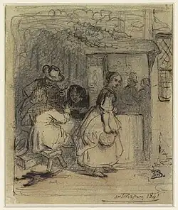 Visiteurs à la salle d'une auberge (1843), dessin.