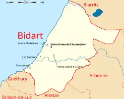 Carte des lieux de culte à Bidart.