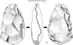Dessin en noir et blancs d'outils préhistoriques en silex.