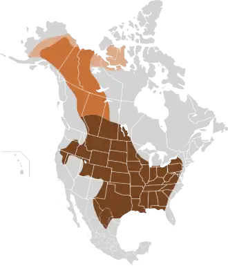 Répartition primitive du bison des plaines et du bison des bois en Amérique du Nord. Le bison de l'Holocène (Bison occidentalis) est une forme primitive à l'origine du bison des plaines et du bison des bois.  Bison de l'Holocène Bison des boisBison des plaines