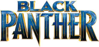 Sur une première ligne "BLACK", sur une deuxième "PANTHER", le tout en capitales de couleur bleu.