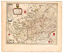 Grünberg sur la carte Blaeu de 1645 de Basse-Silésie