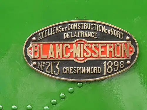 Plaque de la locomotive bicabine Blanc-Misseron no&nbsp;60 ex-Tramways de la Sarthe.