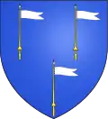 D'azur à trois guidons d'argent flottant à dextre, la lance d'or ferrée d'argent, posés en pal, deux et un.