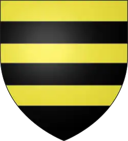 Fascé d'or et de sable. Armes des seigneurs de Montescot de la famille d'Oms.