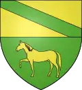Blason de la ville de La Brillanne : Coupé : au premier d'or à la bande de sinople, au second de sinople au cheval d'or.