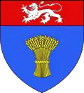 Blasonnement : D'azur à la gerbe d’or ; au chef cousu de gueules chargé d’un lion léopardé d’argent.