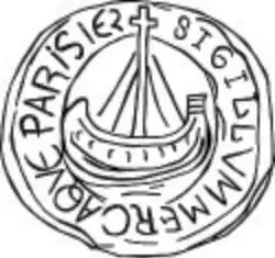 Dessin de Théodore Vacquer du sceau des « marchands de l’eau » parisiens au XIIIe&nbsp;siècle, BHVP.