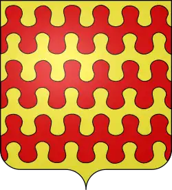 D'or à trois fasces nébulées de gueules.