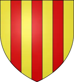 Blason constitué de 7 bandes verticales alternativement jaunes et rouges.