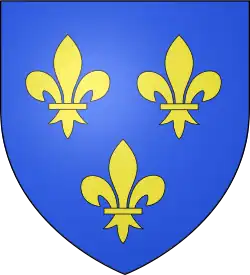 Armoiries blasonnées "D'azur à trois fleurs de lys d'or 2 et 1".