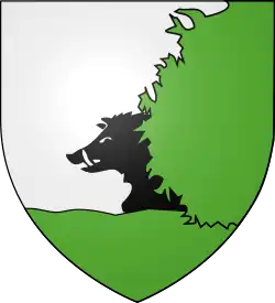 Sanglier de sable, défendu d'argent, baugé dans un buisson (Baugé - Maine-et-Loire).