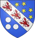 Blason de Cuzieu  ce blason est celui de Blaise Denis, échevin de Lyon en 1733, qui après avoir acheté la seigneurie de Cuzieu en 1737 a porté le nom de Denis de Cuzieu
