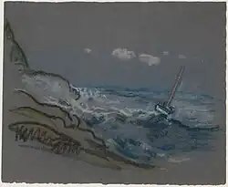 Boat in Distress, pastel sur papier vélin gris (26 x 31.1 cm).