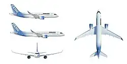 Description de l'image Bombardier CS100 and CS300 3-view comparison.jpg.