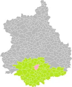 Position de Bonneval (en rose) dans l'arrondissement de Châteaudun (en vert) au sein du département d'Eure-et-Loir (grisé).