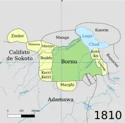 Carte du royaume du Kanem-Bornou en 1810.