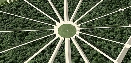 Le bosquet de l'Etoile, dans les jardins du château de Montgeron, aux XVIIe et XVIIIe&nbsp;siècles, avec au centre, une sculpture de Diane et Endymion.