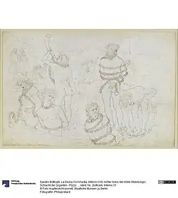 Divine Comédie illustrée par Botticelli : Huitième cercle de l'Enfer. Vers 1485-v. 1495. Pointe d'argent et de plomb (?). Kupferstichkabinett Berlin