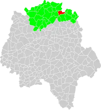 Vue d'une carte indiquant l'emplacement d'une commune dans son département.
