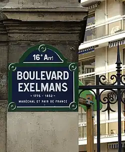 Plaque du boulevard Exelmans.