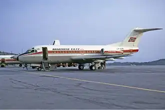 Un Fokker F28-1000 de Braathens SAFE, semblable à celui impliqué dans l'accident.