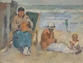 Tricoter à la plage, ca 1915-1916