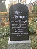 Tombe de son épouse Marie Amalie Helene von François née von Wentzel au cimetière de l'abbaye d'Heiligengrabe