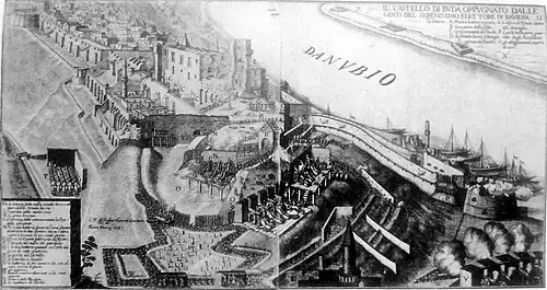 Le château de Buda en 1693, vu du mont Gellért.