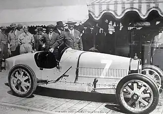 Ettore Bugatti et sa première Bugatti Type 35, au Grand Prix automobile de France 1924