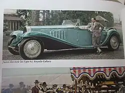 Jean Bugatti et sa Bugatti Royale Roadster Esders de 1932 (Usine Bugatti de Molsheim).