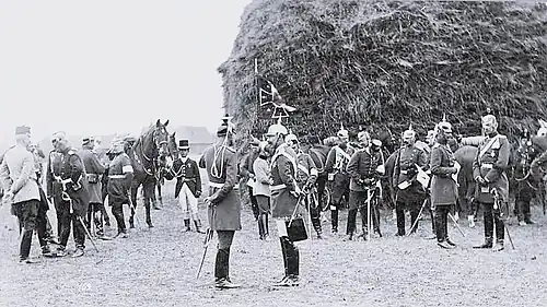 Photo d'un groupe de généraux près d'une meule de foin.