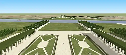 Restitution du paysage depuis le Belvédère du château de Maisons au XVIIIe&nbsp;siècle.