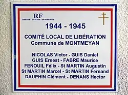 Plaque mémorielle du comité local de libération dans la mairie.