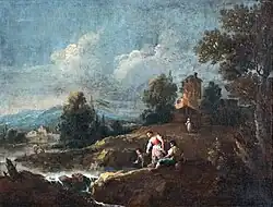 Paysage avec repos au torrent par Giuseppe Zais