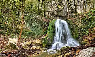 Cascade au bas de la grotte de la Ferme des Îles.