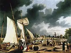 Vue du port de Caen prise du quai de Vaucelles par Ambroise Louis Garneray (début XIXe)