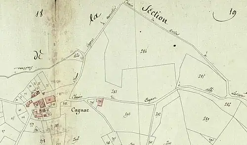 Hameau du vieux Cagnac - plan cadastral de Castelnau-de-Lévis en 1809.