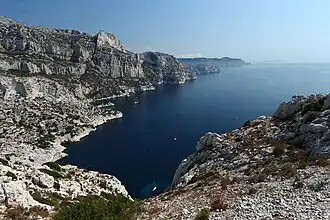 Calanque de Morgiou vue depuis la crête de Morgiou.