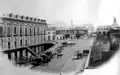 Calle Victoria à Buenos Aires, 1867 ; à droite, vue sur la Recova (marché couvert).