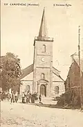 Campénéac ː l'église paroissiale au début du XXe&nbsp;siècle (carte postale).