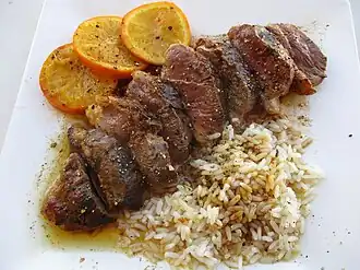 Magret de canard à l'orange.