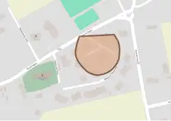 Carte en couleurs matérialisant l'emplacement d'un édifice ancien sur un plan moderne.