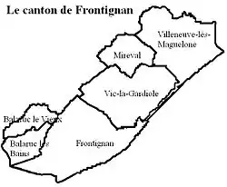 Carte du canton avec les communesavant la réforme de 2014.