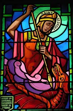 Vitrail de saint Georges terrassant le dragon
