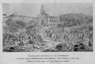 Description de l'image Capitulation des Anglais devant Victor Hugues Guadeloupe, 7 juin 1794.png.