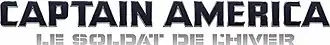 Les mots Captain America en bleu foncé avec une fine bordure argentée, et en dessous "LE SOLDAT DE L'HIVER" en gris clair et plus petit, le tout en capitales