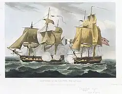 Dessin de Thomas Whitcombe représentant la prise du Castor.