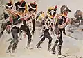 Carabiniers d'infanterie légère française en marche.